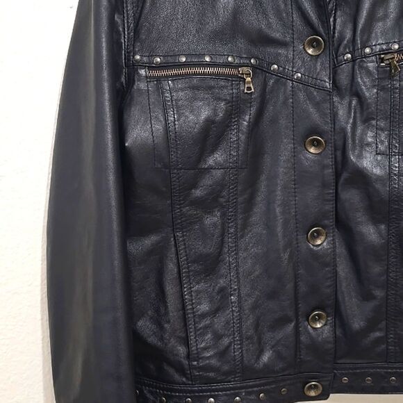Forzieri Black Leather Jacket Classic Cropped Design Size 50 (See Measurements) - Picture 2 of 9